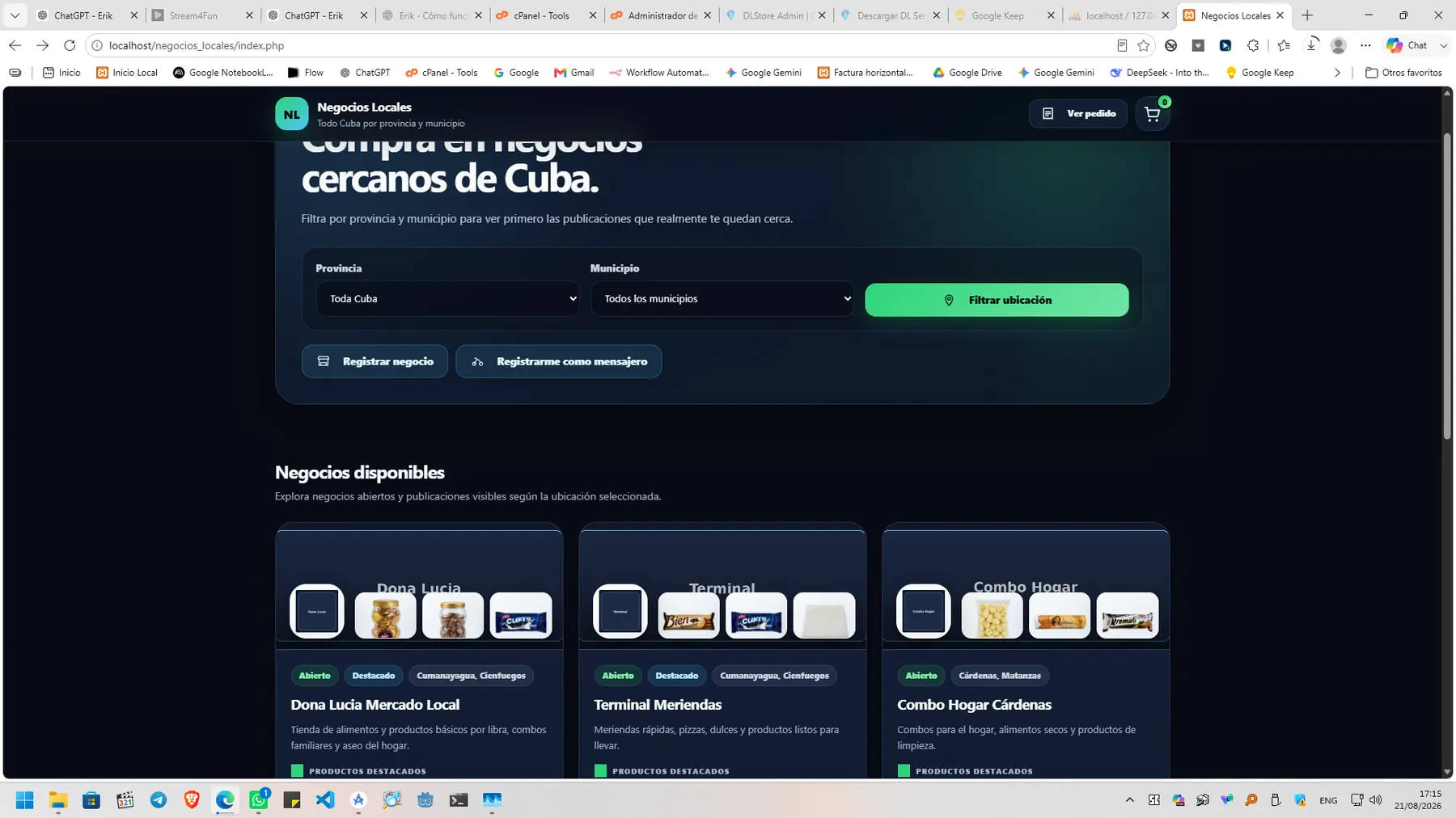 Captura real de Negocios cercanos